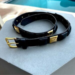 Black Leather Belt with Gold Accents